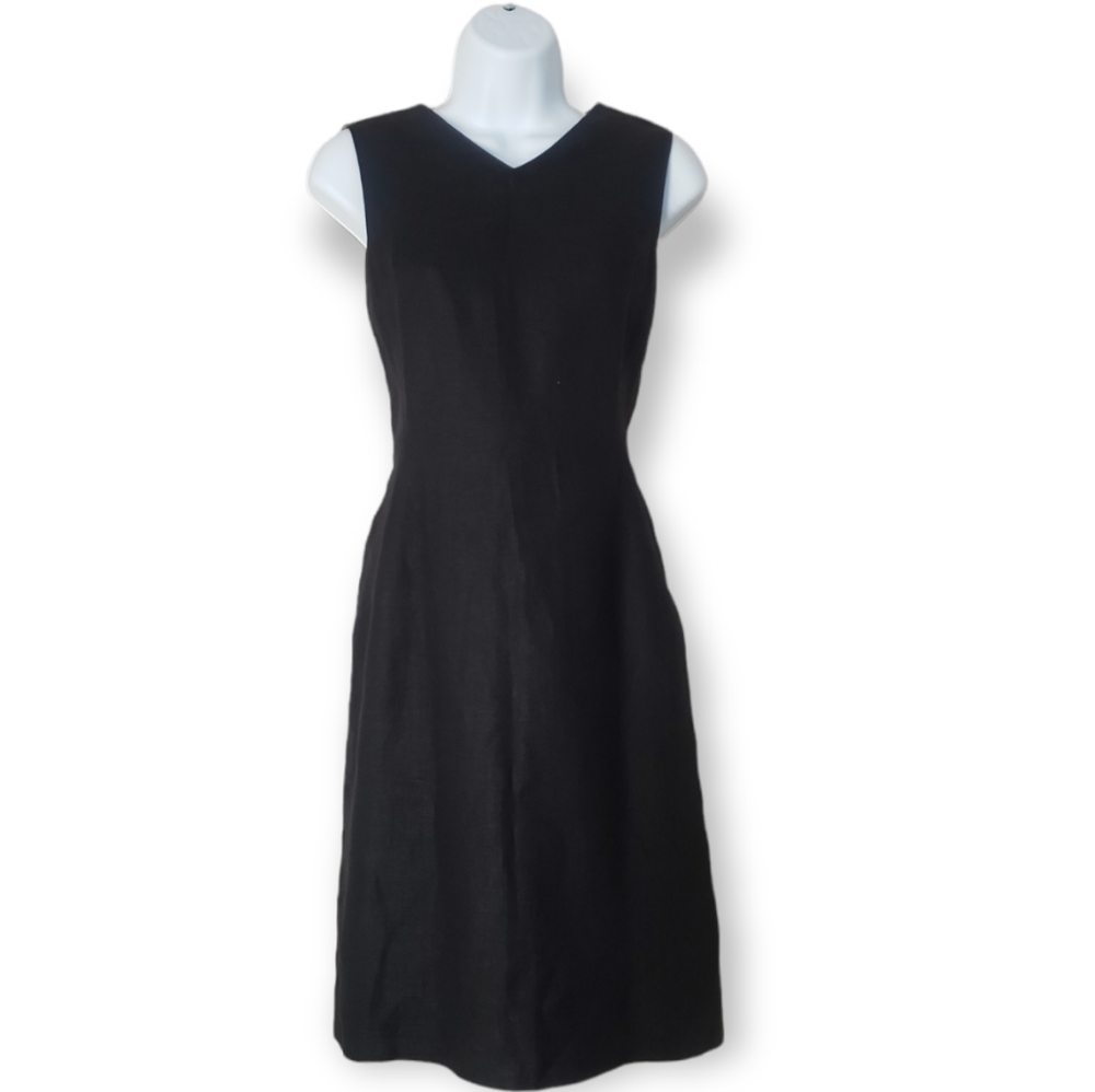 NWOT Talbots black Irish linen V-neck shift dress Womens 4 Petite